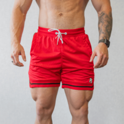 Red Basketball shorts 5inch front
