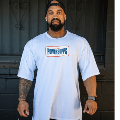 Oversized Legends Tee White/Blue Logo  3XL+ - Open Bodybuilder