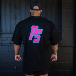 oversize pump cover black with pink-blue logo back
