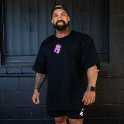 oversize pump cover black with pink-blue logo front side