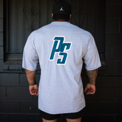 oversize pump cover grey with navy blue logo back