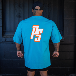 oversize pump cover teal with white-orange logo back