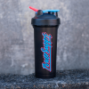 Power Supps Shaker Miami on Black 600ml Blue/Pink Logo on Black Shaker 600ml