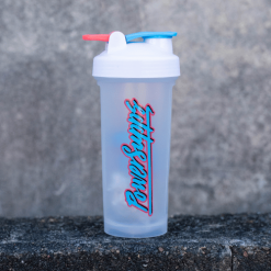 Power Supps Shaker Miami on Black 600ml Blue/Pink Logo on White Shaker 600ml