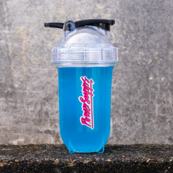 grenade shaker clear with pink-white logo 1