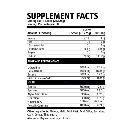 KRUPT Villain Pump ingredients