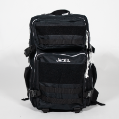 jackt backpack black white trim front