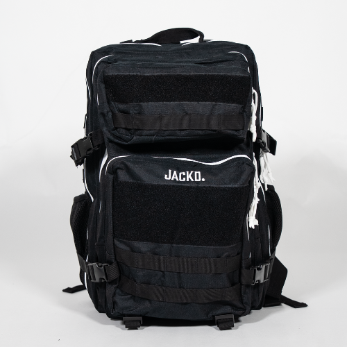 jackt backpack black white trim front