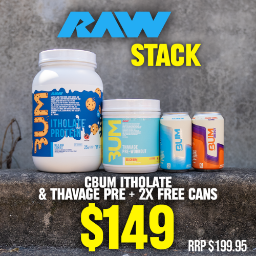 raw itholate and thavage pre workout and bum energy cans stack