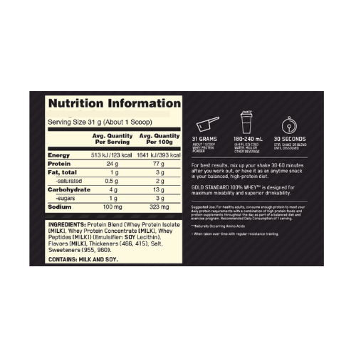 ON Gold Standard Whey ingredients ON Gold Standard Whey ingredients