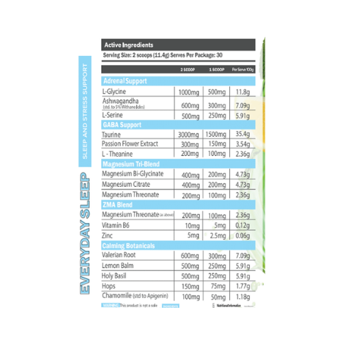 Primabolics Everyday Sleep Nutritional Panel Primabolics Everyday Sleep Nutritional Panel