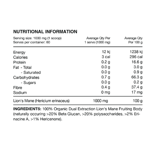 Switch Nutrition Lion's Mane Ingredients1 Switch Nutrition Lion's Mane Ingredients1