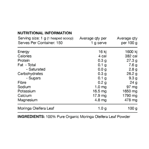 Switch Nutrition Moringa Ingredients Switch Nutrition Moringa Ingredients