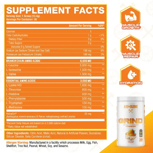 axe & Sledge the grind eaa + bcaa + hydration ingredients axe & Sledge the grind eaa + bcaa + hydration ingredients