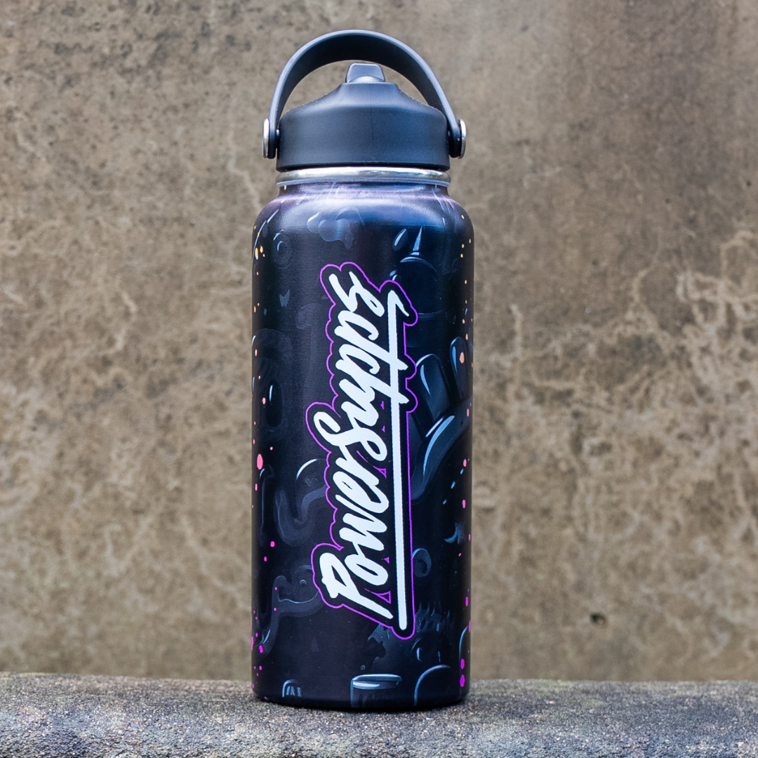 power supps stainless steel waterbottle black and pink